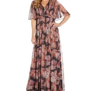 NEW Adrianna Papell Women's Printed Chiffon Draped Gown